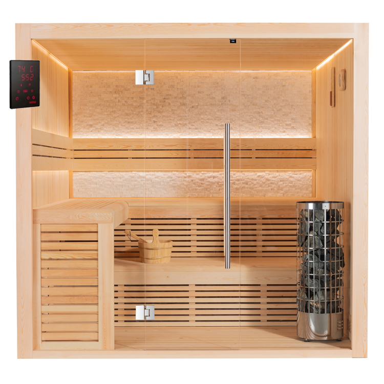 1812 Sauna E1812 und B1812 Pinienholz mit Steinwand