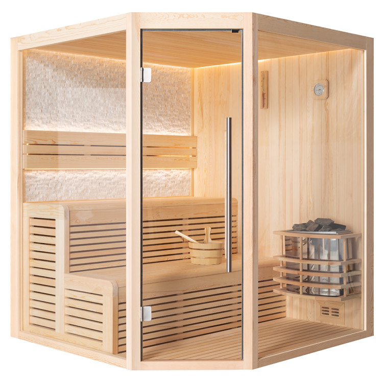 1811-mit-Stein Sauna E1811 und B1811 Pinienholz mit Steinwand