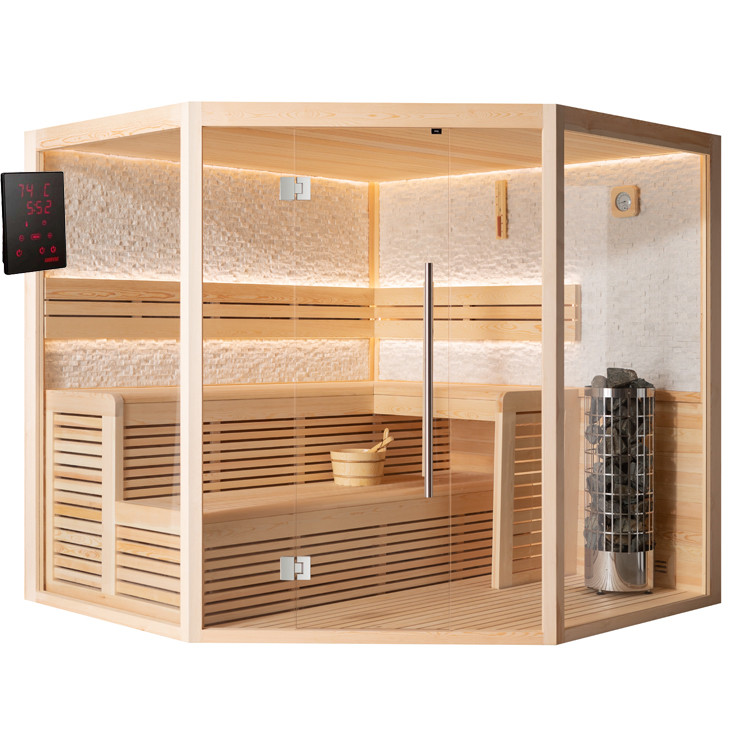1816-7 Sauna E1816 und B1816 Pinienholz mit Steinwand