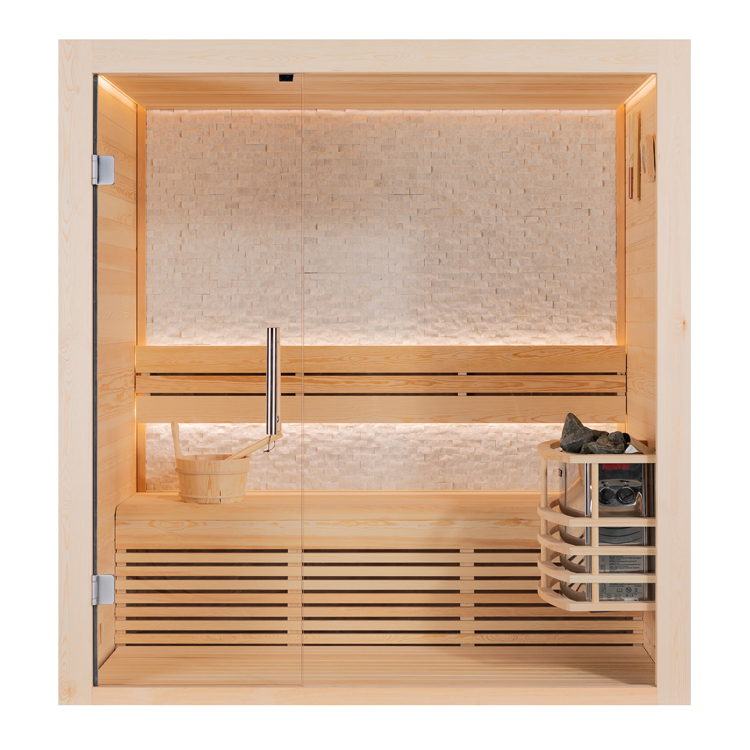 1813-6 Sauna E1813 und B1813 Pinienholz mit Steinwand